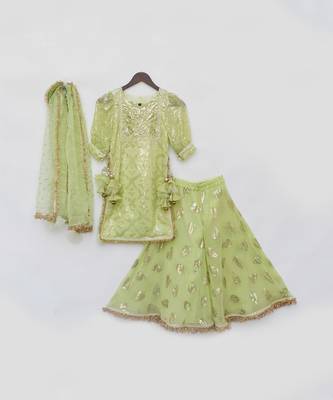Pista green embroidery sharara set 3