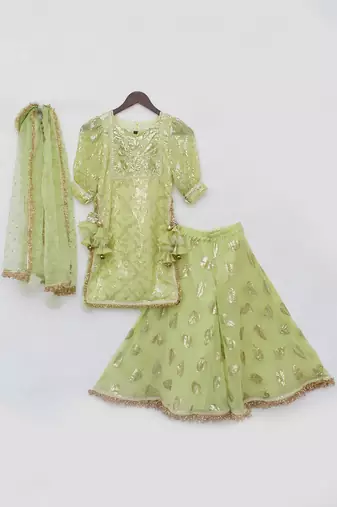 Pista green embroidery sharara set