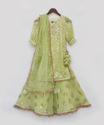 Pista green embroidery sharara set 4