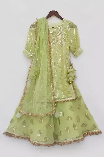 Pista green embroidery sharara set