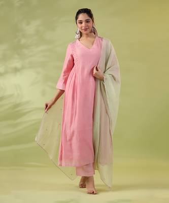 Pink mistyrose smocked kurta set 1