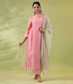 Pink mistyrose smocked kurta set