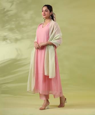 Pink mistyrose smocked kurta set 2