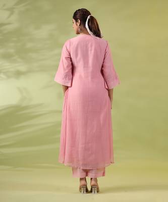 Pink mistyrose smocked kurta set 3