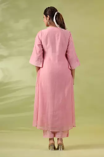 Pink mistyrose smocked kurta set