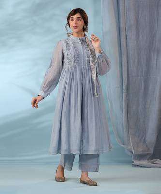 Blue sea smocked kurta set 1