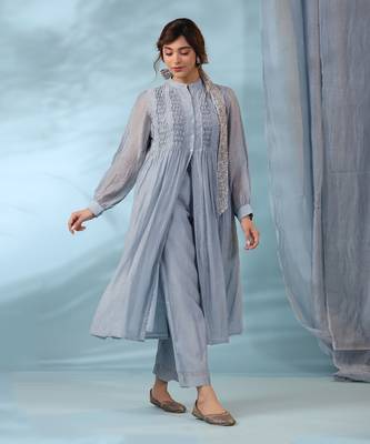 Blue sea smocked kurta set 2