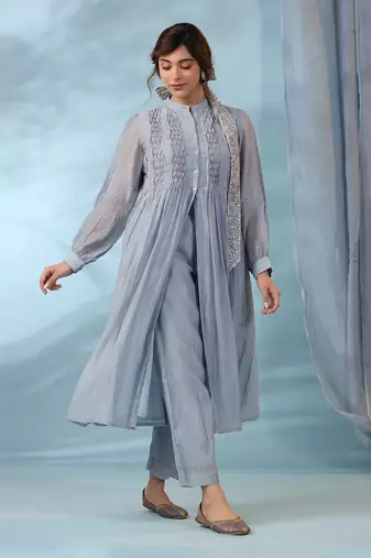 Blue sea smocked kurta set