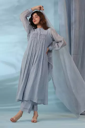 Pigeon blue water lily kurta set