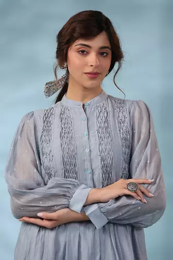 Blue sea smocked kurta set