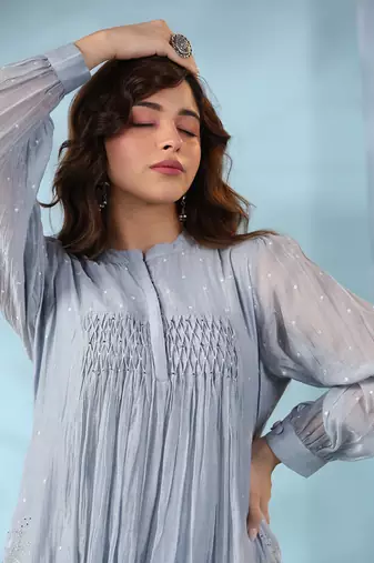 Pigeon blue water lily kurta set