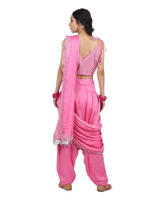 Pink Ajooni Pant Saree Set 2
