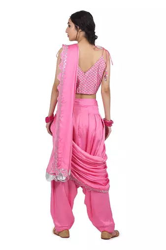 Pink Ajooni Pant Saree Set