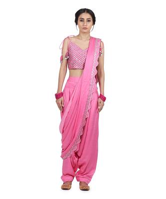 Pink Ajooni Pant Saree Set 3