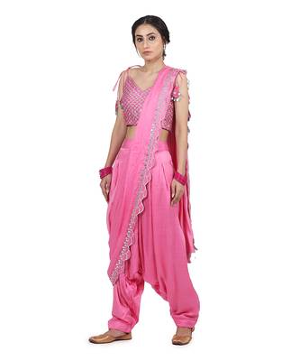 Pink Ajooni Pant Saree Set 4