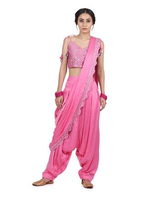 Pink Ajooni Pant Saree Set 5
