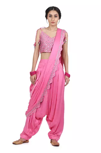 Pink Ajooni Pant Saree Set