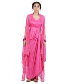 Pink Gulab:Draped Dress With Cape