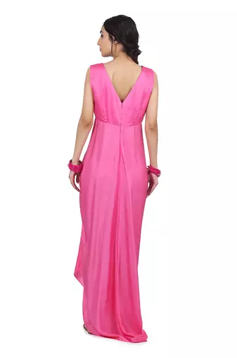 Pink Gulab:Draped Dress With Cape