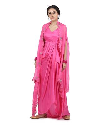 Pink Gulab:Draped Dress With Cape 3