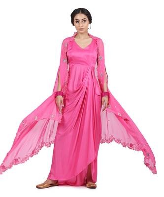 Pink Gulab:Draped Dress With Cape 4