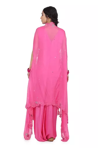Pink Gulab:Draped Dress With Cape