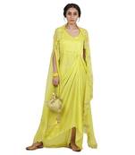 Electric Yellow Aruni:Draped Dress With Cape