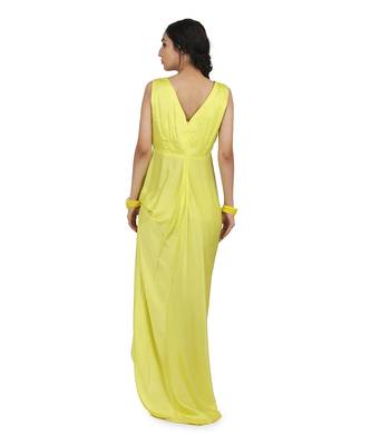 Electric Yellow Aruni:Draped Dress With Cape 3