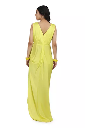 Electric Yellow Aruni:Draped Dress With Cape