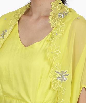 Electric Yellow Aruni:Draped Dress With Cape 6