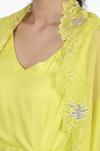 Electric Yellow Aruni:Draped Dress With Cape