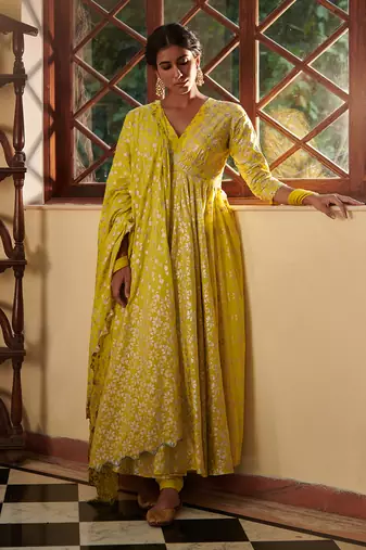 Electric Yellow Preet Kalidar Set