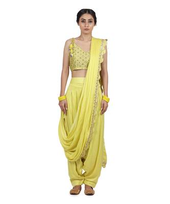 Electric Yellow Mannat Pant Saree Set 1