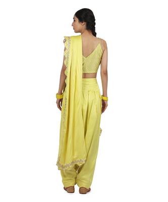 Electric Yellow Mannat Pant Saree Set 2