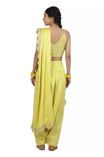 Electric Yellow Mannat Pant Saree Set