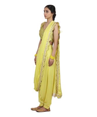 Electric Yellow Mannat Pant Saree Set 3