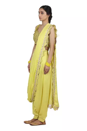 Electric Yellow Mannat Pant Saree Set