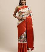 Beautiful Off White Color Kalamkari Digital Print Saree With Heavy Rich Zari & Red Color Blouse