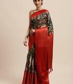 Beautiful Black Color Kalamkari Digital Print Sareewith Heavy Rich Zari & Red Color Blouse