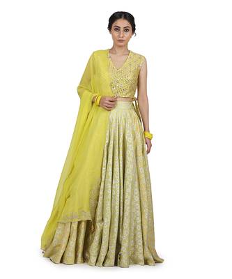 Electric Yellow Paakhi Lehenga Set 1