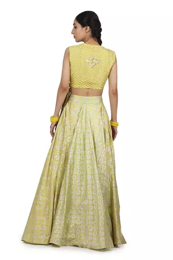 Electric Yellow Paakhi Lehenga Set