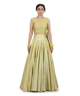 Electric Yellow Paakhi Lehenga Set 3