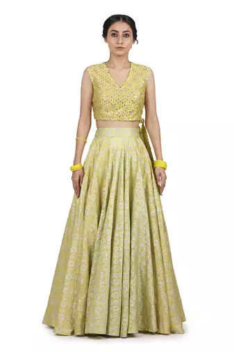 Electric Yellow Paakhi Lehenga Set