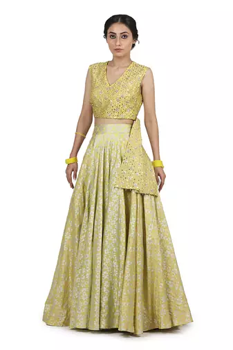 Electric Yellow Paakhi Lehenga Set