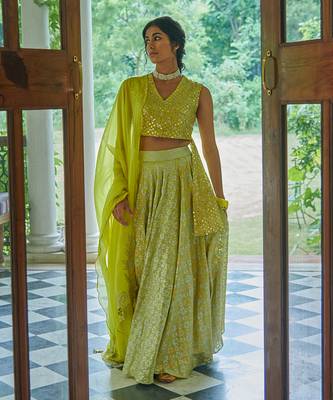 Electric Yellow Paakhi Lehenga Set 6