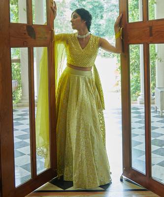 Electric Yellow Paakhi Lehenga Set 7
