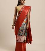 Beautiful Kalamkari Digital Print Sareewith Heavy Rich Zari & Red Color Blouse
