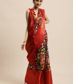 Beautiful Navy Blue Color Kalamkari Digital Print Sareewith Heavy Rich Zari & Red Color Blouse