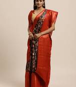 Beautiful Navy Blue Kalamkari Digital Print Sareewith Heavy Rich Zari & Red Color Blouse