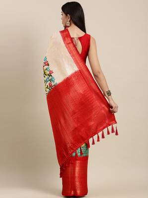 Most Demanding Kalamkari Digital Print Saree With Heavy Rich Zari Border & Blouse 3